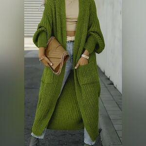 Chunky Knit Green Sweater Cardigan